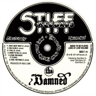 The Damned Stiff Records Vinyl Sticker 100mm Round 4 " Punk Rock Lp Size