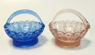Mini Glass Baskets With Handles Pink Glass - Blue Glass