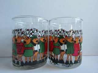 Reindeer With Christmas Lights Set Of 2 Old Fashion Glasses 4.  5 " Holds 12 Ounces