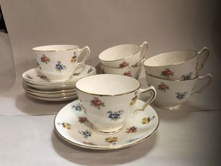 Crown Staffordshire Bone China England 6 Cups/saucers Set - Floral & Gold Trim