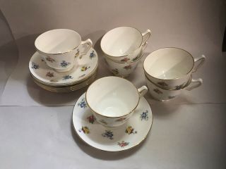 Crown Staffordshire Bone China England 6 Cups/Saucers Set - Floral & Gold Trim 2