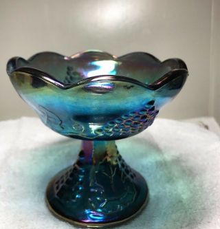 Old Carnival Indiana Glass Iridescent Blue Pedestal Candle Holder Harvest Grape