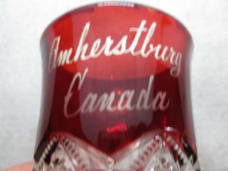 Antique Ruby Red Flash Glass Cup With Handle Souvenir Of Amherstburg,  Canada