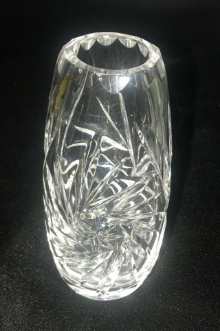 Vintage 5 " Cut Crystal Bud Vase Star Fan Pinwheel Design Exc