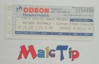 Michael Mcdonald – Concert Ticket Stub–hammersmith Odeon 23/11/90 Doobie Brother