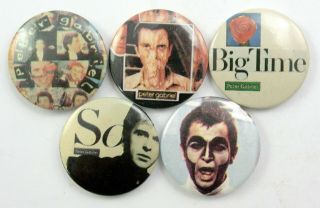 Peter Gabriel Button Badges 5 X Vintage Peter Gabriel Pin Badges