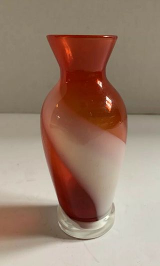 Vintage Red And White Swirl Art Glass Vase Small Decor