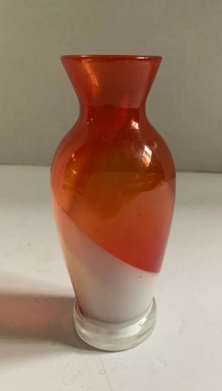 Vintage Red and White Swirl Art Glass Vase Small Decor 2