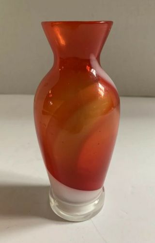 Vintage Red and White Swirl Art Glass Vase Small Decor 3