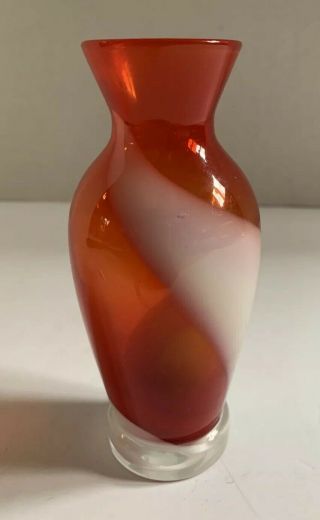 Vintage Red and White Swirl Art Glass Vase Small Decor 4