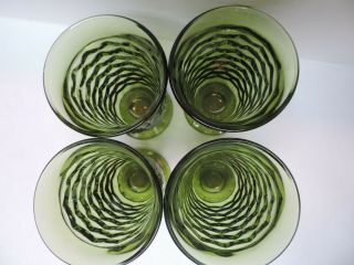 4 VTG Indiana Whitehall Colony Cubist Avocado Green Glass Iced Tea Tumblers EX 2
