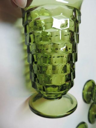 4 VTG Indiana Whitehall Colony Cubist Avocado Green Glass Iced Tea Tumblers EX 4