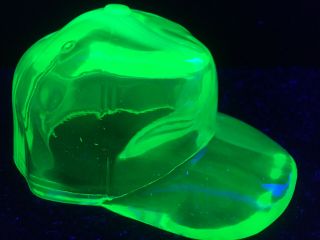 Green Vaseline Slag Glass Hat / Baseball Sports Cap Uranium Yellow Little League