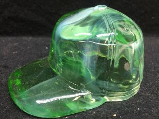 Green Vaseline SLAG glass hat / baseball sports cap uranium yellow little league 5