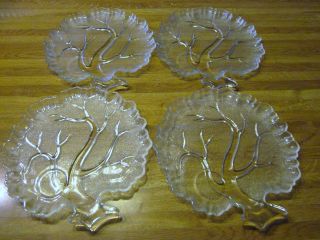 4 Vintage Hazel Atlas Orchard Crystal TREE OF LIFE Glass Snack Plates 3