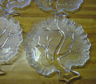 4 Vintage Hazel Atlas Orchard Crystal TREE OF LIFE Glass Snack Plates 4