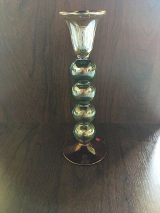 Candle Holder KROSNO POLAND ART DECO TALL BALL STEM GLASS Tri Colour Lustre 2