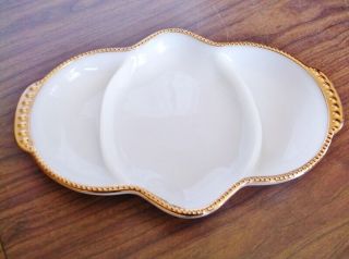 Vintage Fire - King Milk Glass Divided Relish / Candy Dish,  Gold Trim Usa