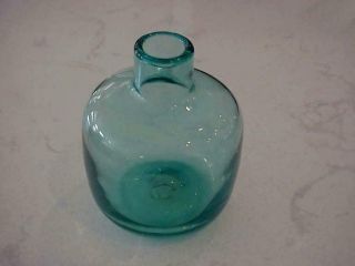 Vintage Blenko Turquoise Hand Blown Glass Bud Vase 5 " Tall.