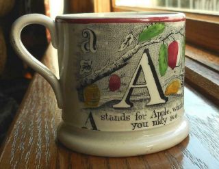 Vintage Antique Ceramic Child ' s Mug Cup A Stands For Apple B Is For Ball 2