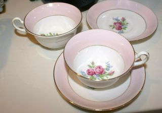 2 Fine Bone China Teacups/saucers Pink Roses Gold Trim Vintage Made In England