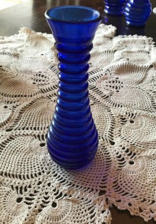 Vintage Cobalt Blue Beehive Ribbed Vase Usa