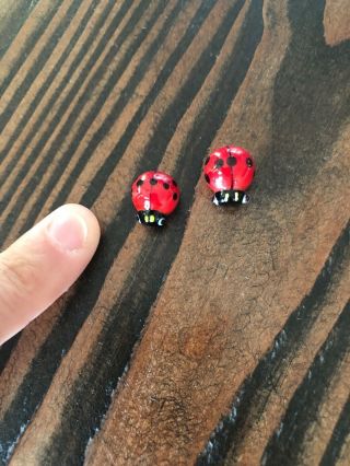 Set Of 2 Red Lady Bug Hand Blown Glass Miniature Figurine Handcraft Collectible