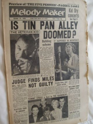 Melody Maker Pop Paper.  24th Oct.  1959.  Frankie Laine. ,  Tin Pan Alley Etc