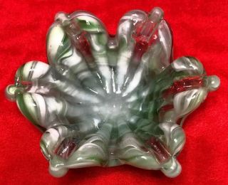 Hand Blown Glass Green And White Swirl Ashtray/ Candy Dish