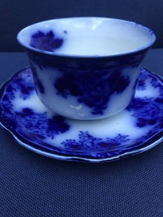 ANTIQUE FLOW BLUE WALDORF CUP & SAUCER WHARF POTTERY ENGLAND 4