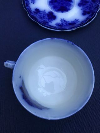 ANTIQUE FLOW BLUE WALDORF CUP & SAUCER WHARF POTTERY ENGLAND 5