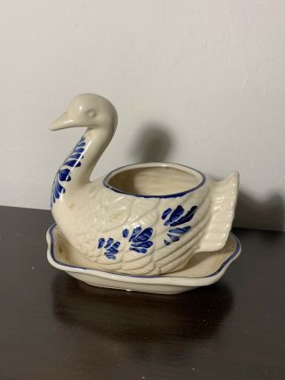 Vintage Blue And White Delft Duck Planter