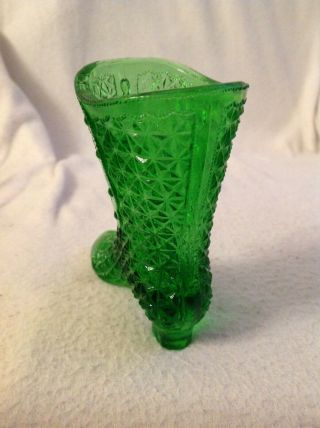 Antique moser glass button boot high heel green foot vase tot ladies vintage old 4