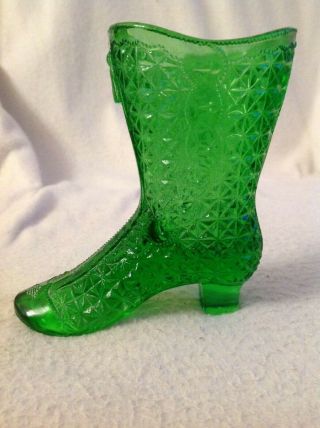 Antique moser glass button boot high heel green foot vase tot ladies vintage old 5