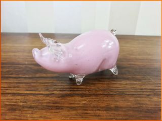Vintage Langham Glass Pig Figure Pink Sommerso Art Flying Crystal Clear British