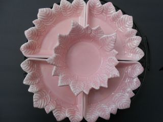 Vtg Miramar Of California Pottery 809 5pc Leafy Pink Lazy Susan Sectioned Bowls