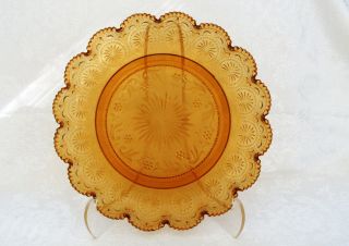 Vintage Set Of 2 American Concord Amber By Brockway Glass Dinner Plates 10 "