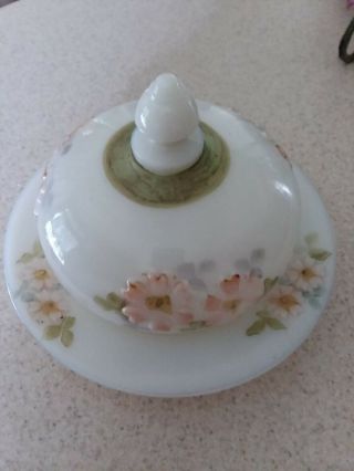 Vintage Hand Painted Floral Round Dome Covered Butter Cheese Dish Holder