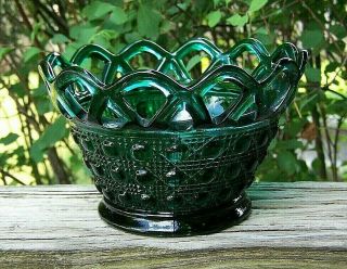 Imperial Stiegel Green Glass Bowl Vase With Lace Edges