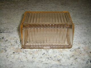 Vintage Federal Glass Co.  Pink Ribbed 1 Lb.  Butter Dish (or Refrigerator Dish)