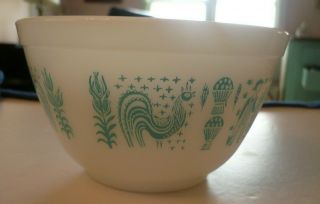 Vintage Pyrex Butter Print 401 Mixing Bowl Turquoise On White 1.  5 Pt.