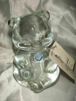 Vintage Fenton Crystal March Aquamarine Birthstone Birthday Bear W/label/tag