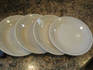 Set Of 4 Corning Ware Corelle Blue Lily Dinner Plates 10 1/4 " Tan W/blue