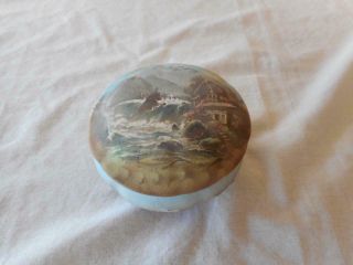 Royal Bayreuth Tapestry Mill On Water Scene Footed Round Dresser Box 1900