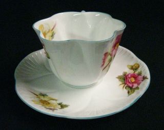 SCARCE Vintage Shelley “Begonia” Bone China Porcelain Cup & Saucer, 4