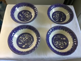 4 Vintage Myott Meakin Cereal/soup Bowls Blue Willow Pattern Made In England