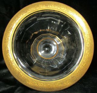 Depression Glass Compote Pedestal Dish - Gold Trim - Acid Etched Basket Pattern 2