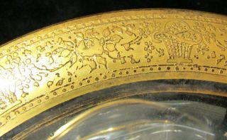 Depression Glass Compote Pedestal Dish - Gold Trim - Acid Etched Basket Pattern 3