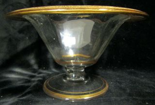 Depression Glass Compote Pedestal Dish - Gold Trim - Acid Etched Basket Pattern 4