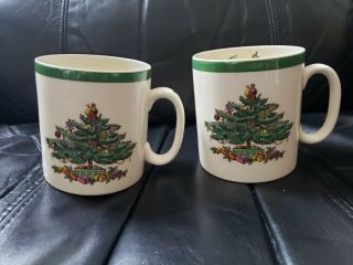 Set Of 2 Spode Christmas Tree Mugs Pattern S3324 - L 3 3/8 " H Off White/green